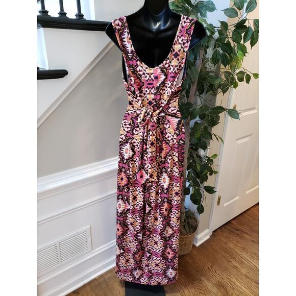 House of Bailey Long Maxi Dress Womens Large Multi Scoop Neck Drawstring Waist - Picture 13 of 13